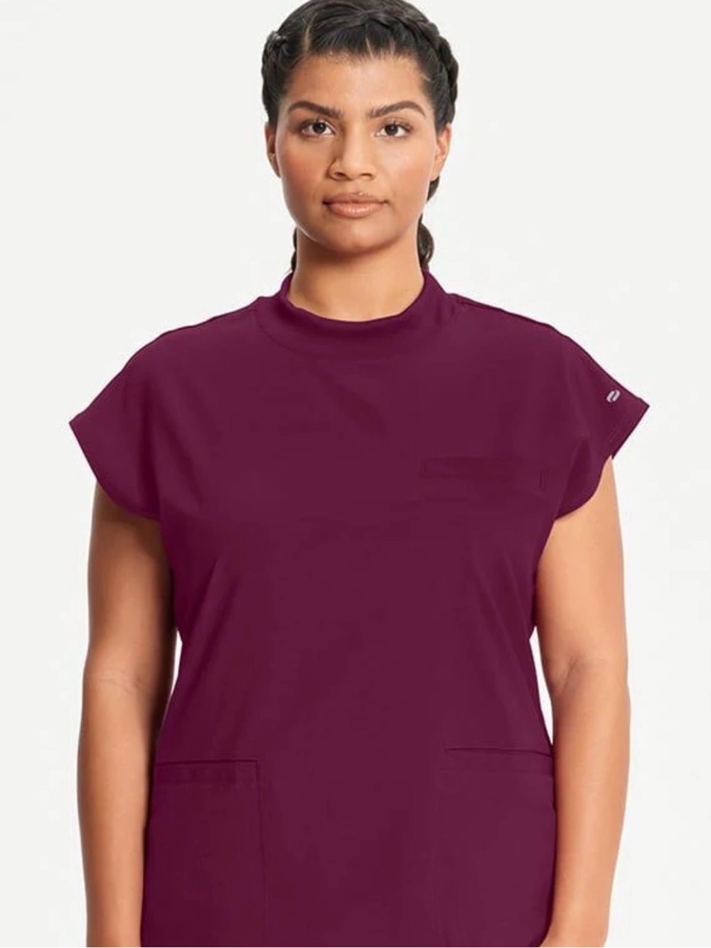 Infinity Mock Neck Scrub Top Maroon Size Large